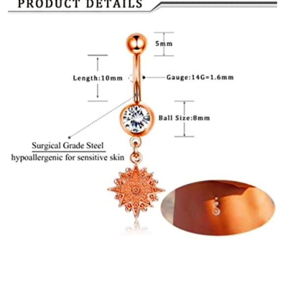 6 Pieces Rose Gold & CZ Belly Button Bling NWT - Picture 2 of 5